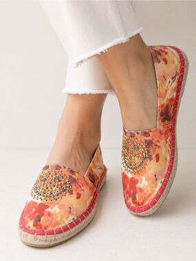 Colors of California Orange water color Espadrille Flats with Stud Embellishment